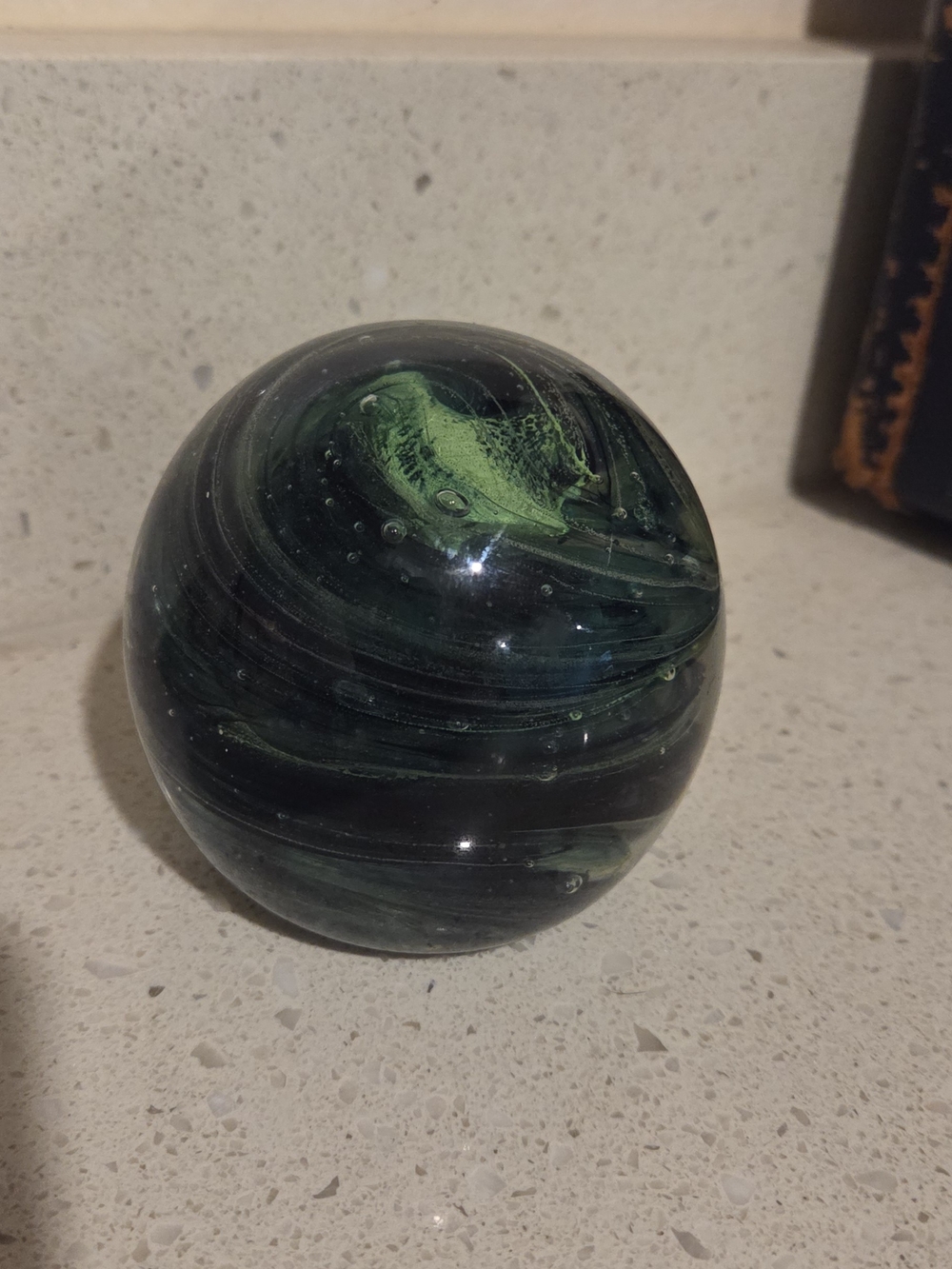 Handblown Dark Green Glass Art Paperweight - Ireland Glass Decorative Home Art